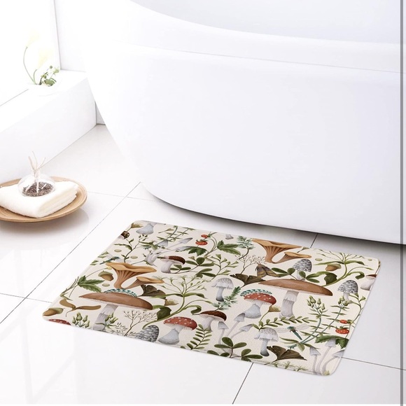 Other - Botanical Mushroom Bath Mat - Neutral Forest Print, Memory Foam, NWOT